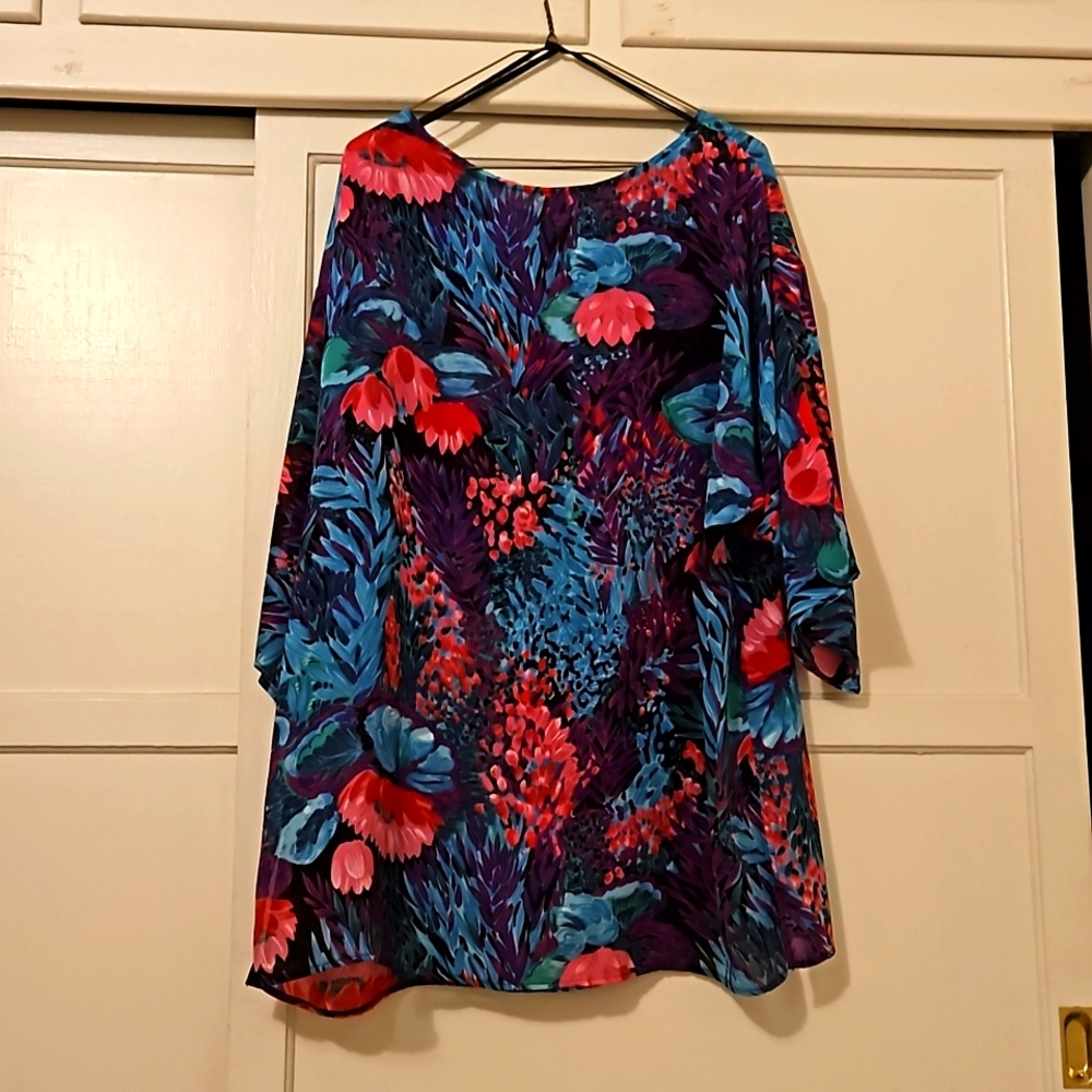 Lady Winn Floral Print Sheer Top 2XL